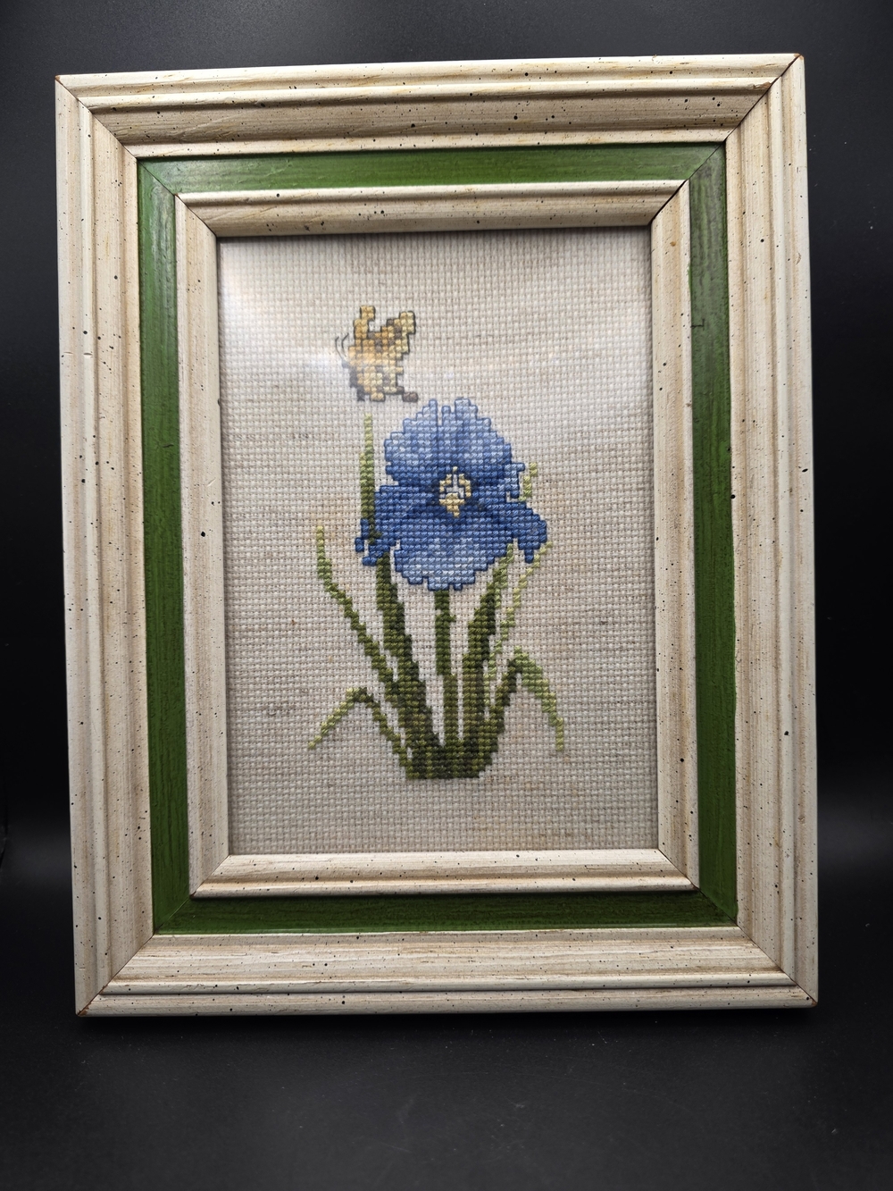 Vintage Blue Iris Framed Cross Stitch | Handmade Wall Art